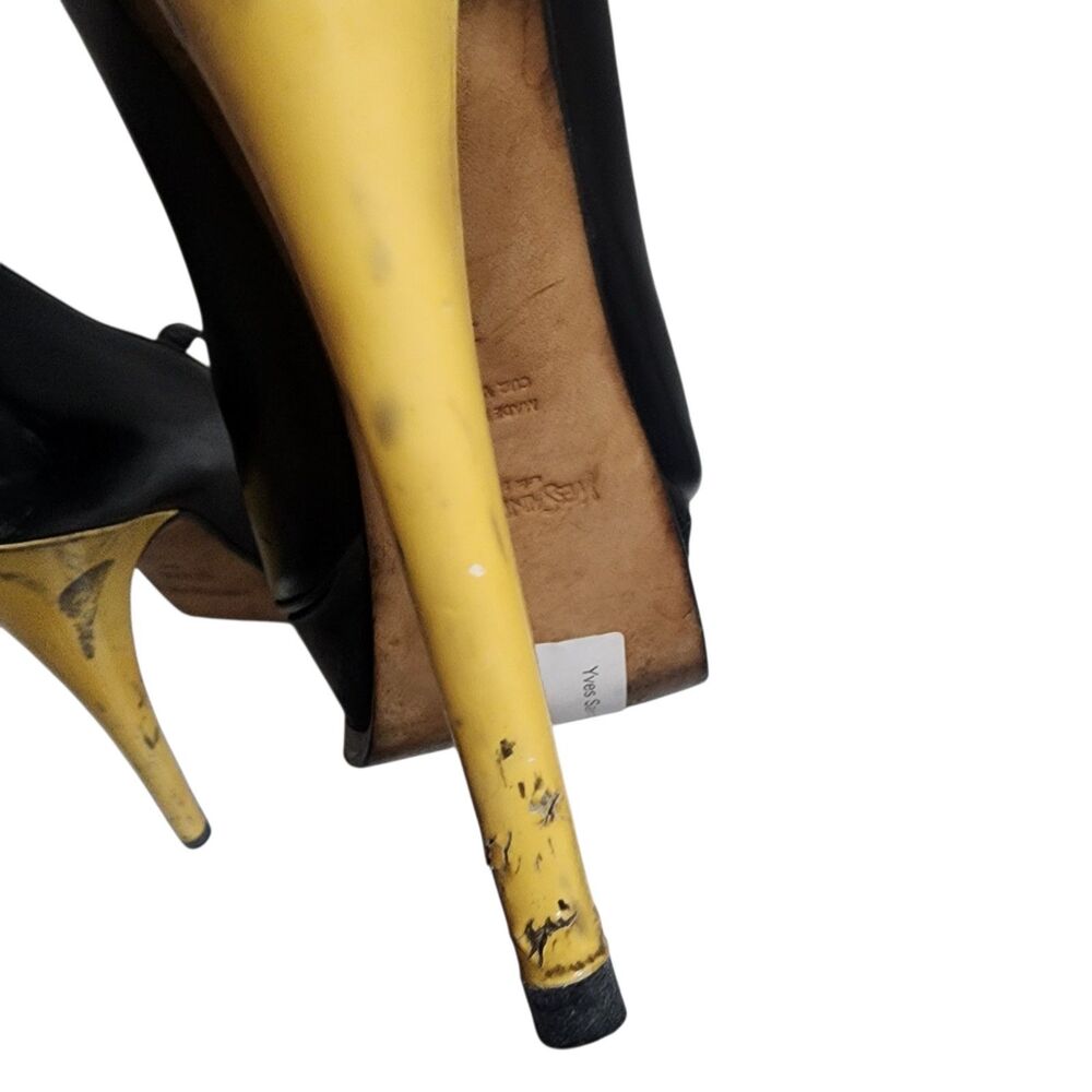 Yves Saint Laurent Black Leather Platform Heels Ankle Strap Gold Size EU‎ 36 - Picture 5 of 8